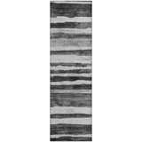 Dalyn Neo NO16 Charcoal runner rug with horizontal stripes in chestnut, silver gray, and taupe. Farmhouse style.