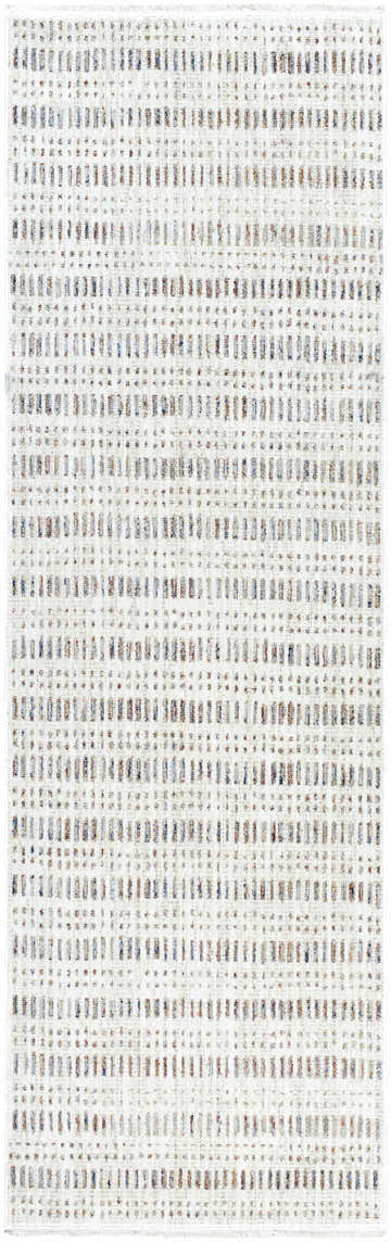 Close-up of the Nuhad Area Rug featuring a textured, geometric pattern in dark red, gray, navy, rust, and white. Design-Runner-3210