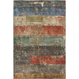 Dalyn Nouveau NV6 Fern Washable Area Rug with beige, caramel, green, and red distressed horizontal stripes.