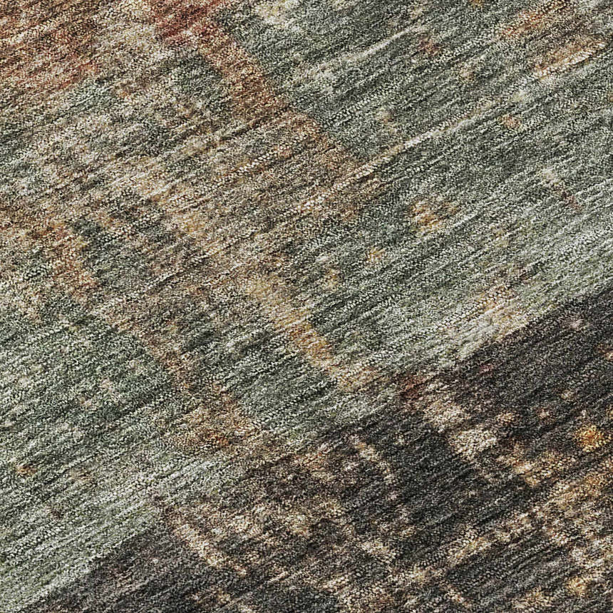 Close-up of Dalyn Nouveau NV6 Fern Washable Area Rug. Beige, caramel, green, and muted sage colors with a textured, contemporary design.