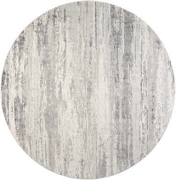 Close-up of round Livabliss Aisha Surya AIS-2304 area rug. Abstract pattern in charcoal, gray, light gray, and off-white. Design-Round-710
