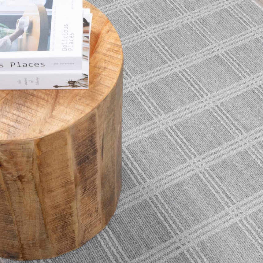 Oretha Light Gray Checkered Cut and Sew Custom Rug