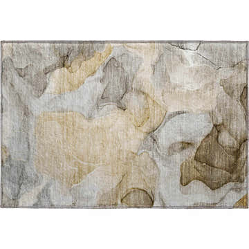 Dalyn Luxury Odyssey OY4 Taupe Washable Area Rug with beige, brown, and ivory abstract pattern.