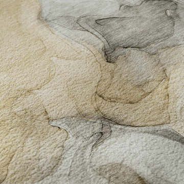 Close-up of the Dalyn Luxury Odyssey OY4 Taupe Washable Area Rug with beige, brown, and gray abstract pattern.