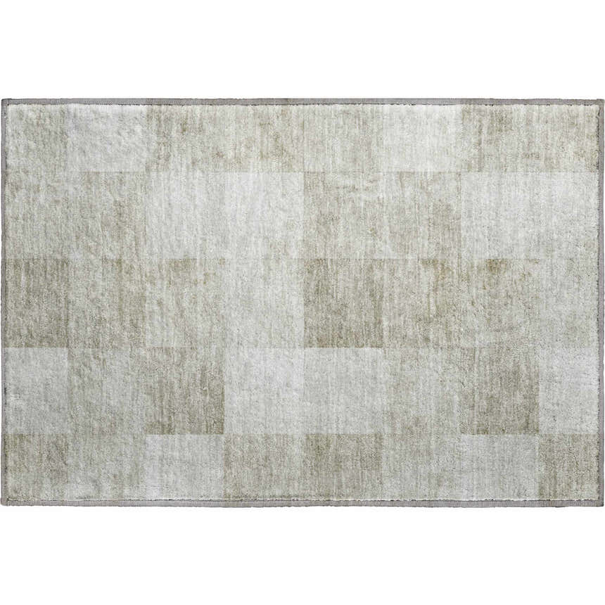 Close-up of Dalyn Pacifica PA10 Beige Washable Area Rug with a subtle checkerboard pattern in beige, chestnut, and ivory.