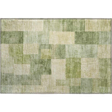 Dalyn Pacifica PA12 Aloe rug featuring a geometric patchwork design in aloe, beige, green, and ivory.