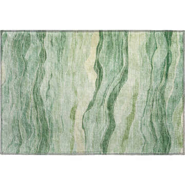 Dalyn Pacifica Green Washable Area Rug. Abstract aloe, gold, and olive green pattern. Machine-made microfiber rug.