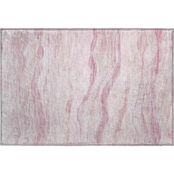 Close-up of the Dalyn Pacifica PA6 Pink Washable Area Rug. Features a blush pink marbled design and a soft, microfiber texture.