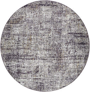 Close-up of round Axelia Black Area Rug. Southwestern style with black, ivory, gray, and tan colors. Machine woven texture. Design-Round-53