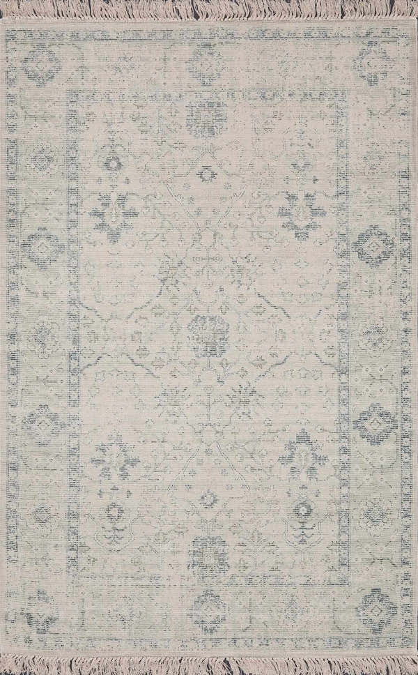 Close-up of the Penkridge Sage Persian Style Rug showing its traditional pattern, sage and white colors, and hand-woven texture. Design-Rectangle