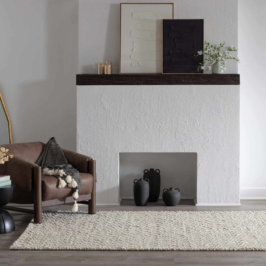 Penmaen Solid Cream Hand-Woven Wool Rug