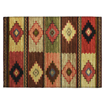 Dalyn Phoenix PH1 Canyon Washable Area Rug with Southwestern diamond pattern in beige, brown, gold, and green.