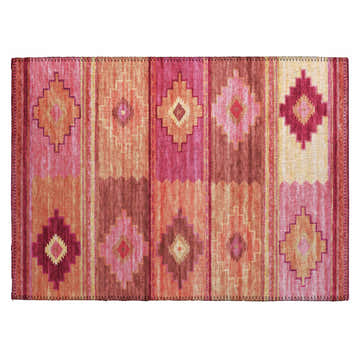 Dalyn Phoenix PH1 Rose Washable Area Rug. Southwestern style rug with beige, burnt, paprika, and pink diamond pattern.