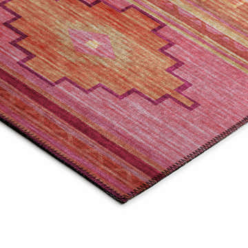 Close-up of Dalyn Phoenix PH1 Rose Washable Area Rug. Southwestern style with beige, pink, paprika, and burnt hues.