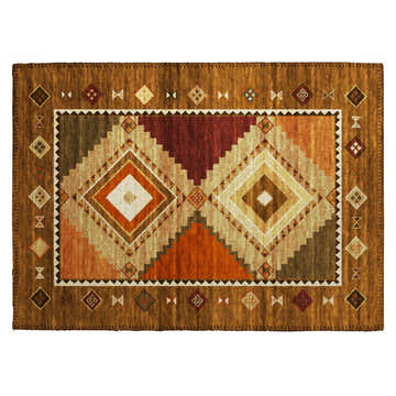 Close-up of Dalyn Phoenix PH2 Walnut Washable Area Rug. Southwestern style with beige, brown, and spice colors.