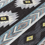 Close-up of the Dalyn Phoenix PH3 Black Washable Area Rug, featuring Southwestern design, black, blue, gold, and gray colors.