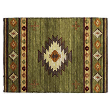 Dalyn Phoenix PH4 Cactus rug. Southwestern style with beige, brown, green, and paprika colors. Machine-made polyester rug.