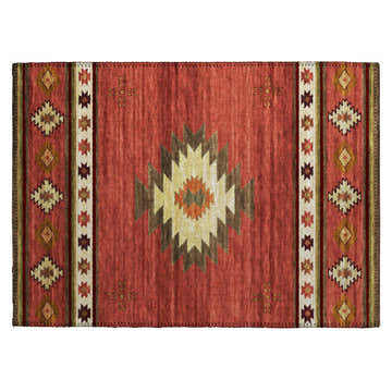 Close-up of the Dalyn Phoenix PH4 Paprika rug. Southwestern style with beige, brown, and paprika geometric patterns.