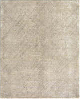 Close-up of the Phalaborwa Area Rug, a contemporary hand-loomed rug in gray, light beige, and tan. Wool and viscose texture. Design-Rectangle-810