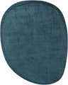 Close-up of the teal blue Anjang Modern Faux Silk Rug, showing its soft texture and unique, rounded rectangular shape. Design-Custom