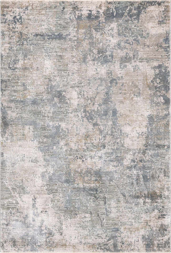 Close-up of the Pialba Thick Luxe Abstract Smokey Rug. Features a distressed design in dusty sage, light blue, and taupe. Design-Rectangle