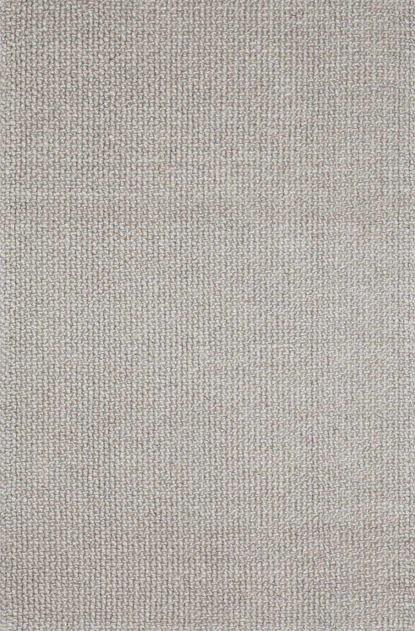 Close-up of the hand woven Lucerne Ivory LNE-1002 wool rug, showing its light gray color and textured, contemporary design. Design-Rectangle