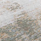 Close-up of Galey Alix x Livabliss Myrtle Avenue III Area Rug. Abstract marble design in cream, olive, camel, and brown tones. Texture