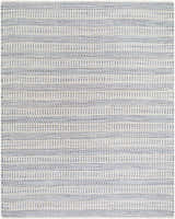 Close-up of the hand-woven Pontian Area Rug. Beige jute rug with a blue and black horizontal herringbone pattern. Design-Rectangle-810
