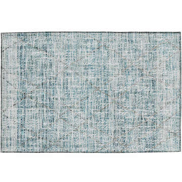 Close-up of a Dalyn Luxury Portico PO1 Teal Washable Area Rug. Features a woven texture in aqua, beige, and navy.