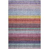 Close-up of Dalyn Luxury Portico PO2 Lavender Washable Area Rug with horizontal stripes in purple, blue, gold, and red.