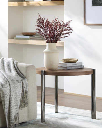 Palasbari Round Walnut Metal Coffee Table