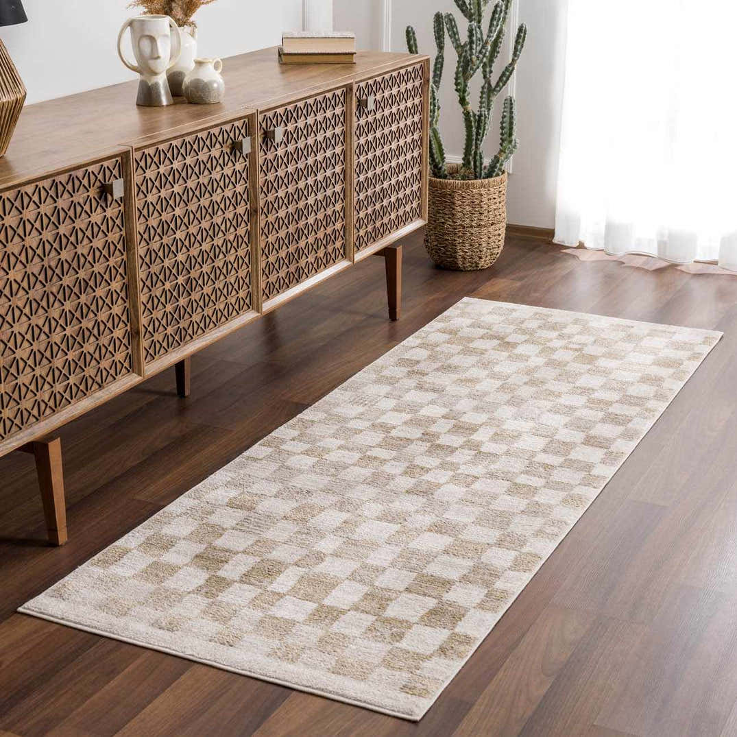 Checkboard Rug Benjy Irregular Checkboard Rug - Cream&Gold – Boutique Rugs