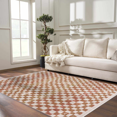 Benjy Irregular Checkboard Rug - Cream&Salmon