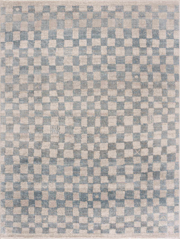 Benjy Cream & Light Blue Checkered Area Rug