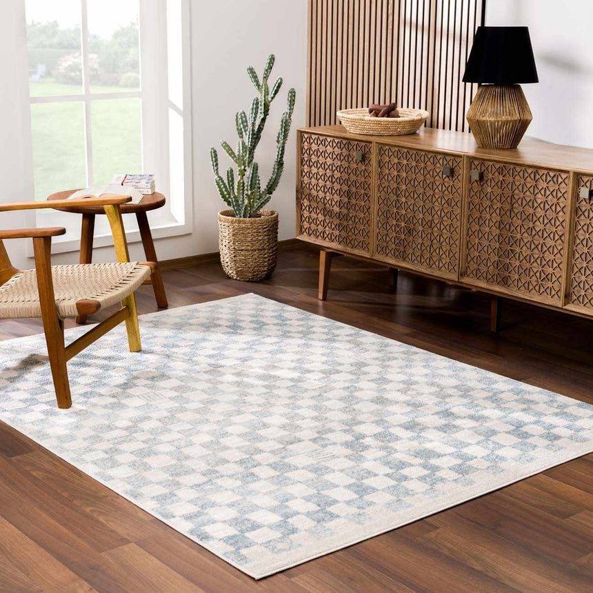 Benjy Cream & Light Blue Checkered Area Rug – Boutique Rugs