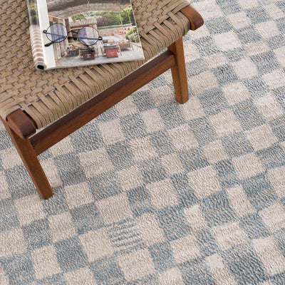 Benjy Cream & Light Blue Checkered Area Rug