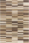 Close-up of the Amrita Beige Area Rug featuring a geometric block pattern in beige, cream, tan, and brown wool. Design-Rectangle-576