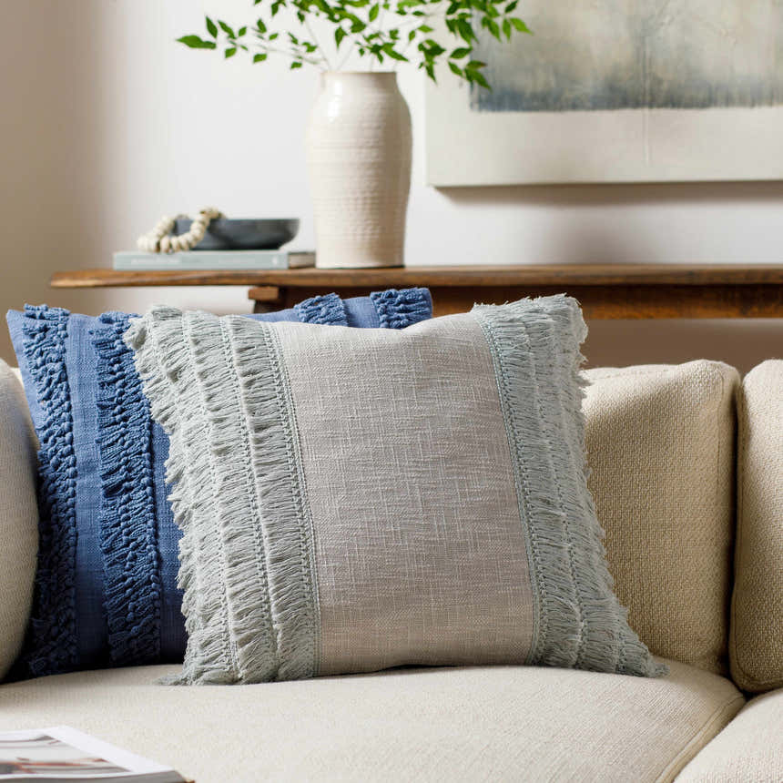 Pototan Light Gray Fringe Texture Throw Pillow - Clearance