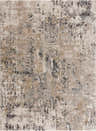 Close-up of the Pewamo Area Rug. Abstract design in black, charcoal, dark brown, light beige, and tan. Design-Rectangle-537