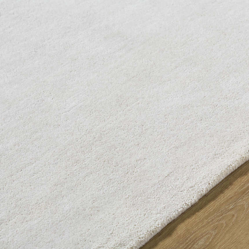 Close-up of the light gray Adhara Area Rug showing its hand-tufted wool texture and construction. Texture