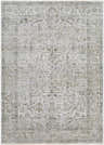 Close-up of the Allaun Area Rug. Traditional farmhouse style with charcoal, light, and medium gray floral and geometric patterns. Design-Rectangle-679