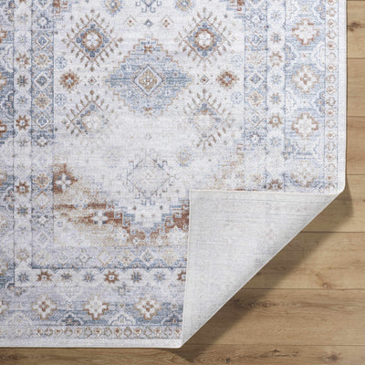 Agaton Blue & Brown Washable Area Rug