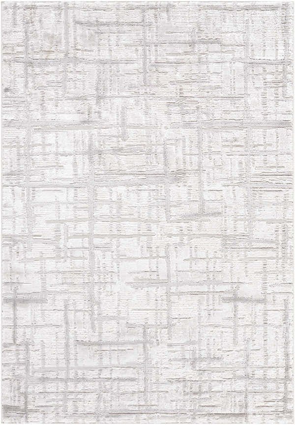 Close-up of the Antony Area Rug. Cream and light gray contemporary design with a subtle geometric pattern. Design-Rectangle-537