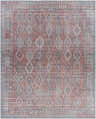 Ranao Washable Area Rug with a traditional diamond pattern in blue, red, peach, and taupe. Vintage style. Design-Rectangle-710102