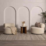 Neutral living room scene with two chairs on a Capote Tan Area Rug. Roomscene-Rectangle