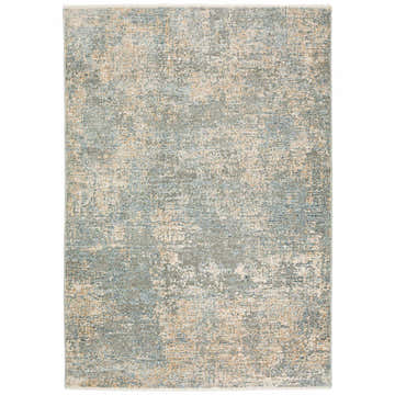 Close-up of the Dalyn Regal RG6 Granite Area Rug, featuring a distressed pattern in chestnut, gray, ivory, and light blue.