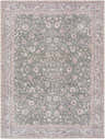 Close-up of the Anando Washable Area Rug. Machine-woven polyester rug in cream, green, orange, and pale pink floral pattern. Design-Rectangle-537