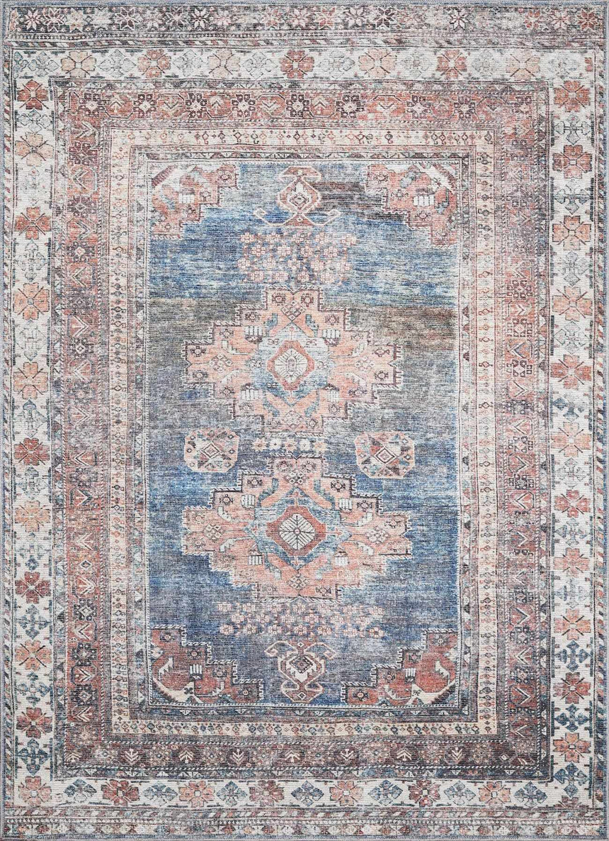 Baltinglass Rust & Blue Washable Area Rug - Clearance