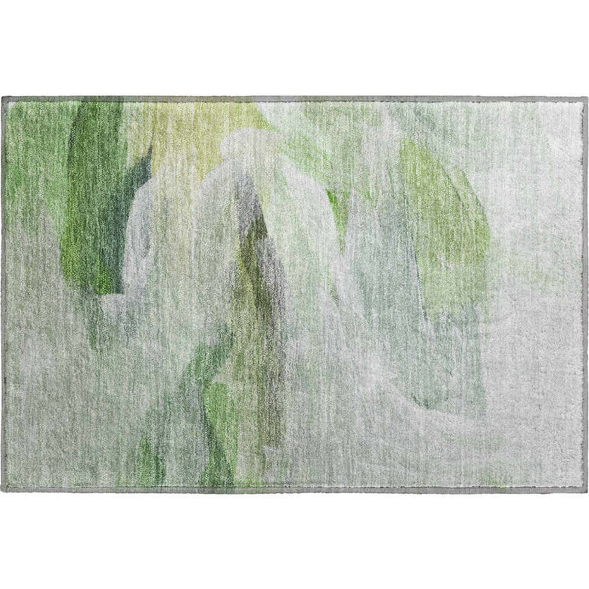 Close-up of the Dalyn Luxury Ravenna RN11 Aloe Washable Area Rug, featuring aloe, green, and taupe hues in an abstract design.