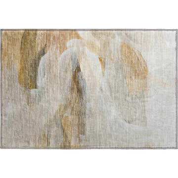 Close-up of the Dalyn Luxury Ravenna RN11 Taupe Washable Area Rug. Beige, gold, and ivory abstract design.